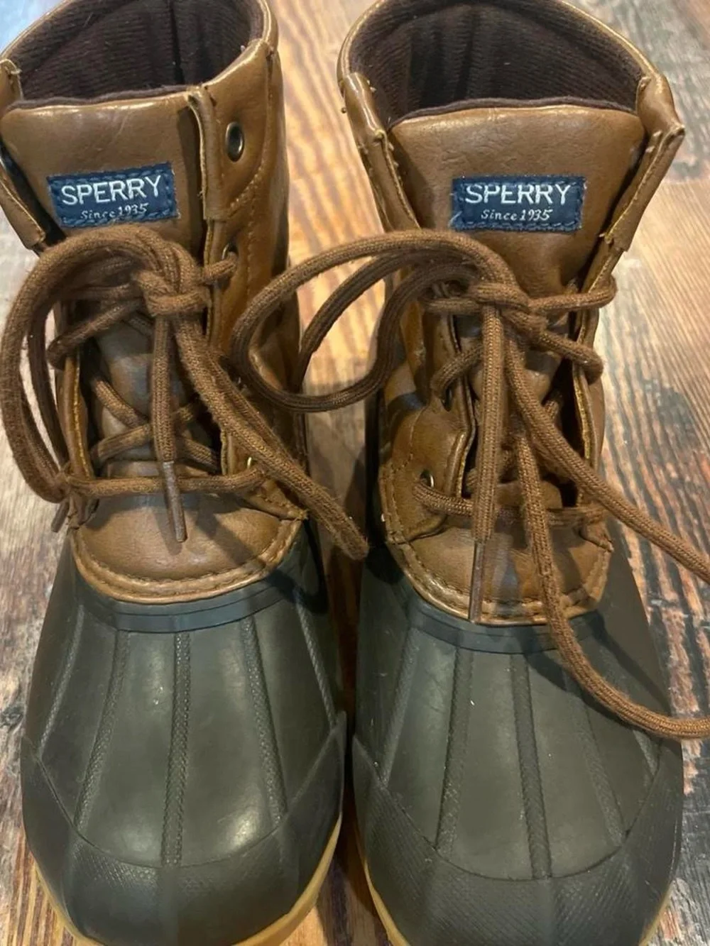 Sperry Kids Duck Boots Brown/Tan Youth Size 2 Waterproof